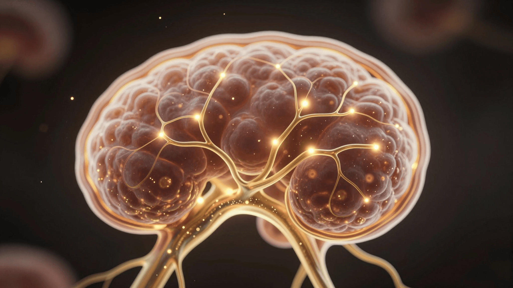Künstlerische Darstellung des Hippocampus mit leuchtenden synaptischen Verbindungen